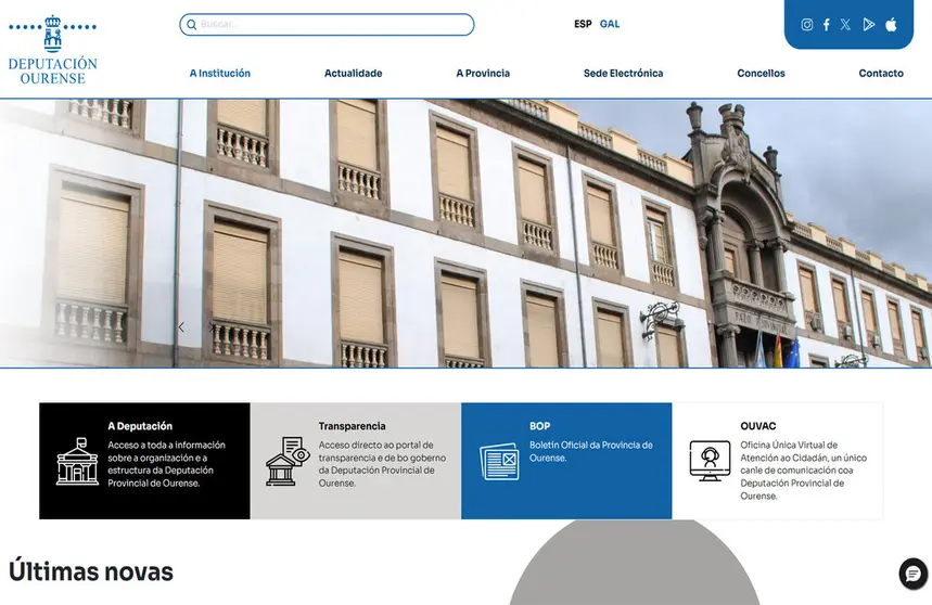 Imaxe da nova web da Deputación de Ourense.