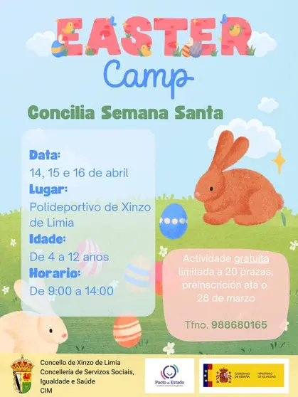 Cartel "Easter Camp", concelia Semana Santa no Concello de Xinzo de Limia.